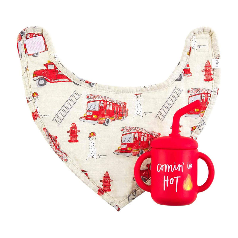 Mudpie Firetruck Bib & Silicone Cup