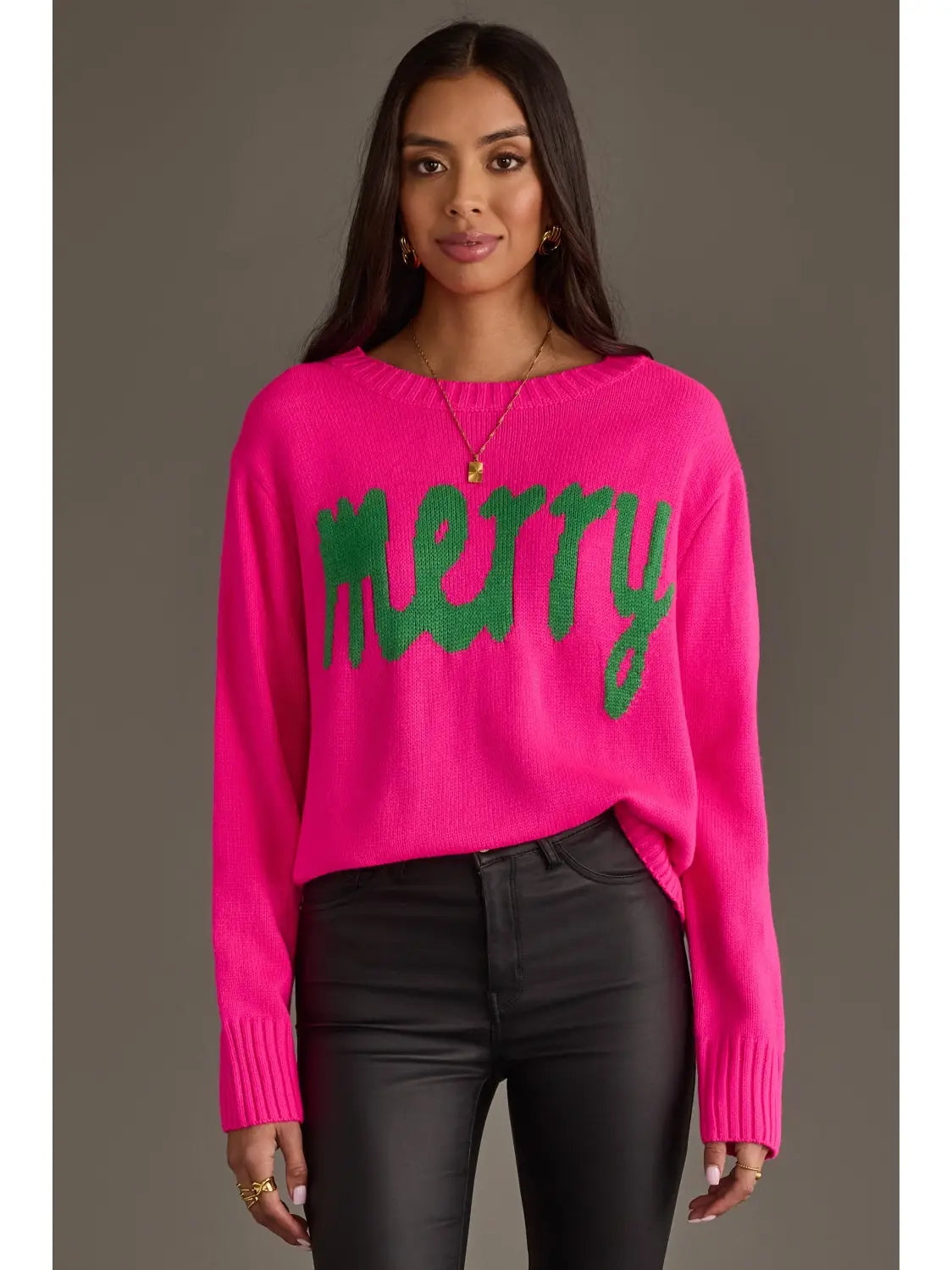 Merry Bright Pink & Green Merry Sweater