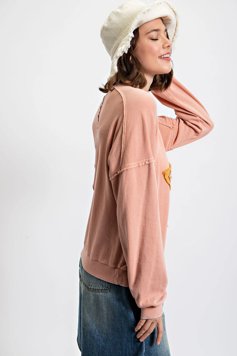 Star Patch Pullover Top in Faded Coral
