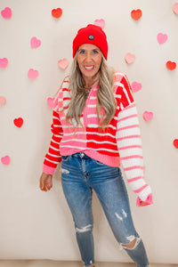 Sweetheart Stripe Half Zip Cropped Sweater