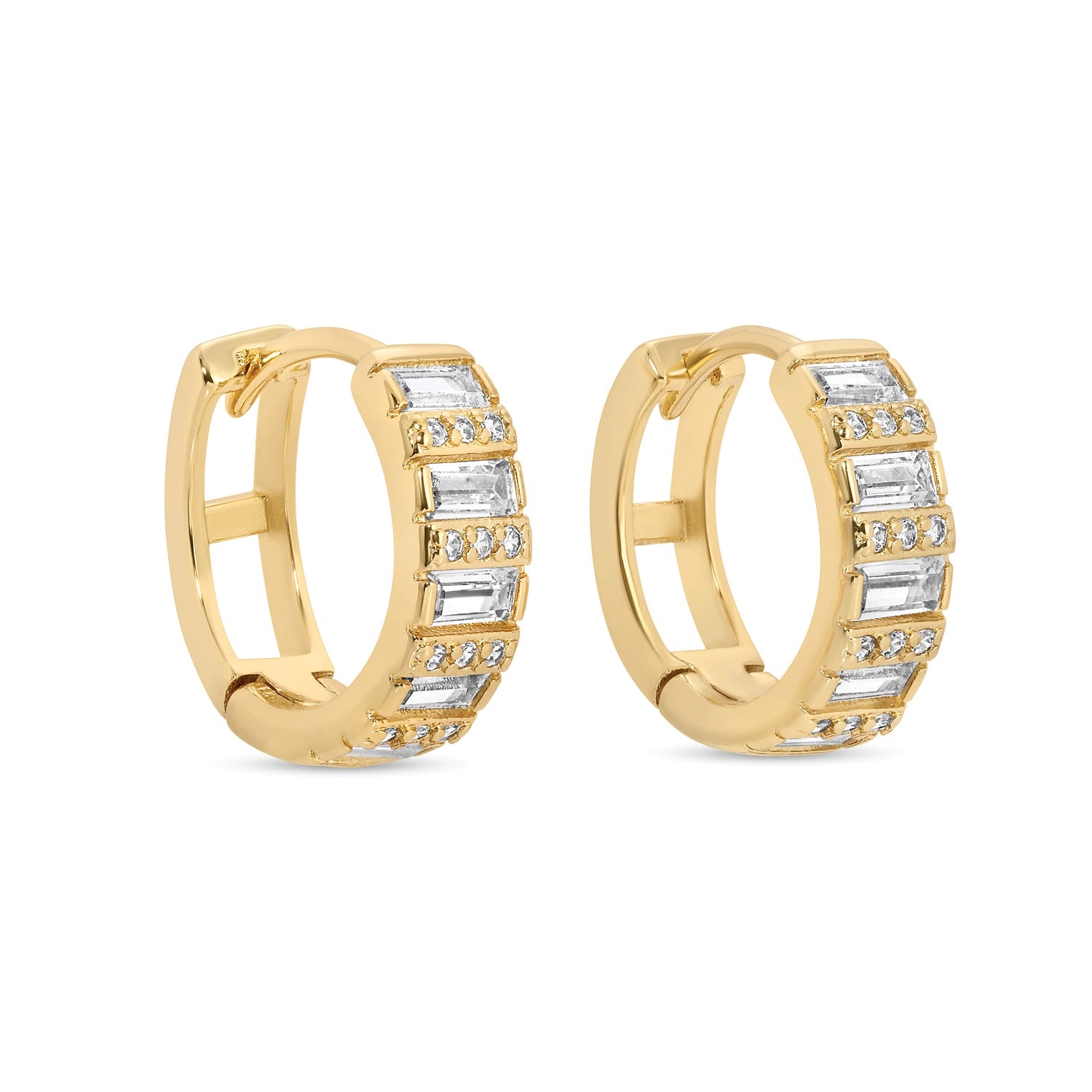 Baguette and Pavé Huggie Earrings