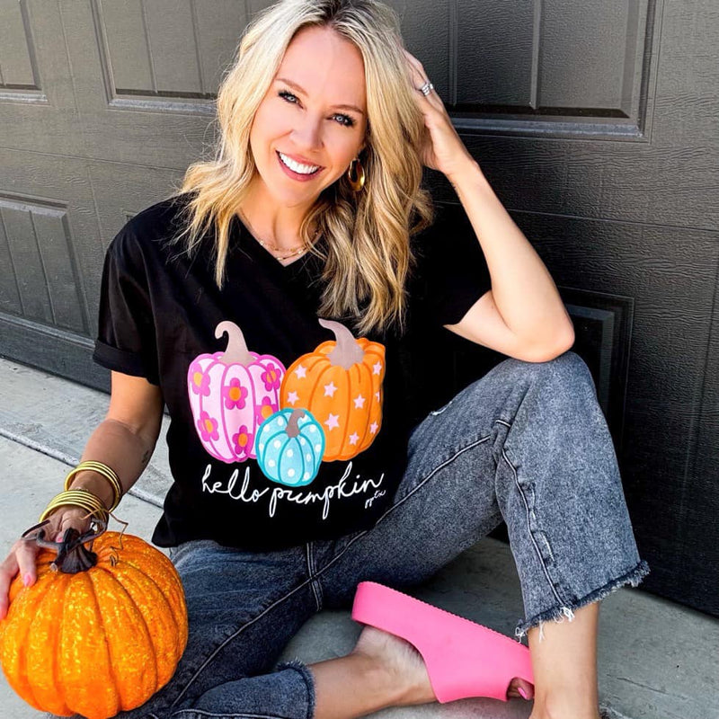 Hello Pumpkin V-Neck T-Shirt