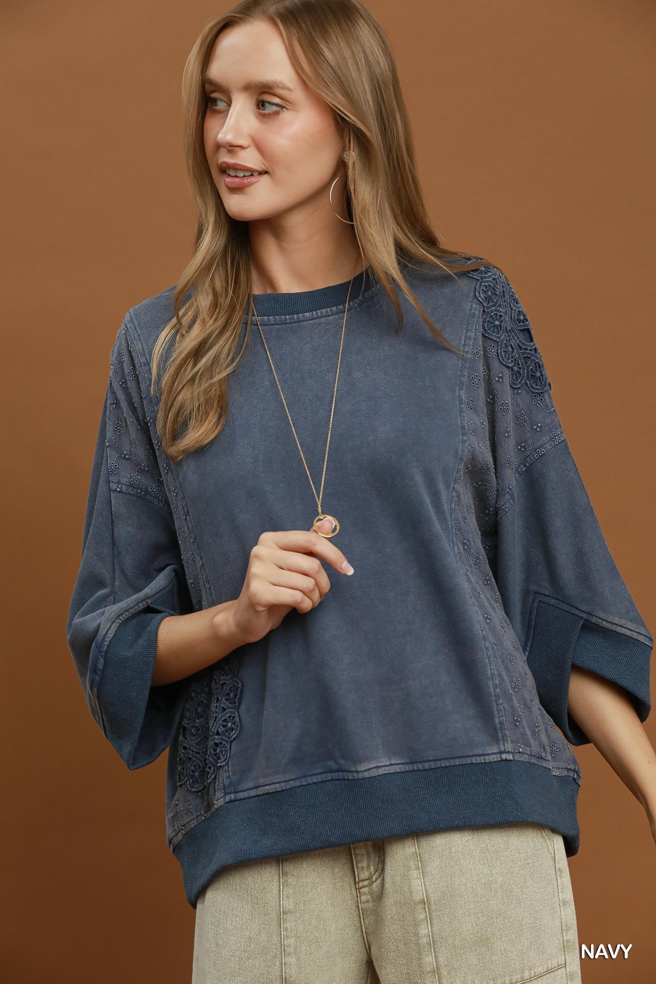 Lace & Leisure Top - Navy