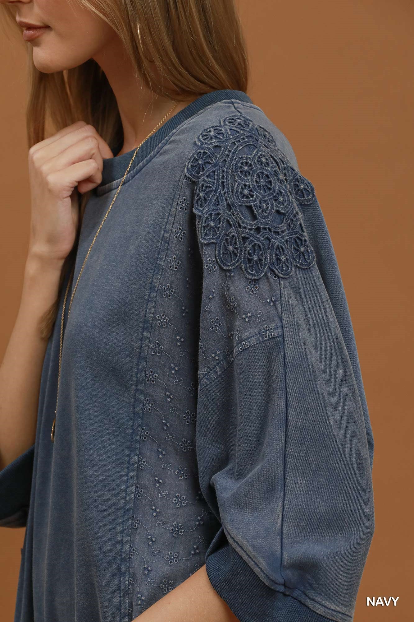 Lace & Leisure Top - Navy