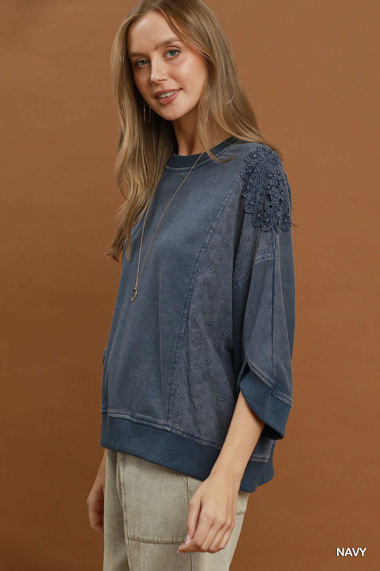 Lace & Leisure Top - Navy