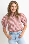 Stripe Puff Sleeve Ruffle Neck Top by Karlie