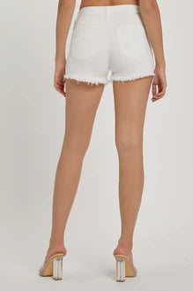 White Button Fly Mid Rise Shorts