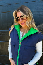 Maddox Reversible Puffer Vest - Navy/Green