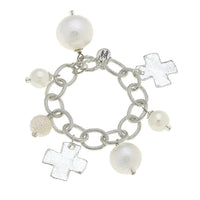 Susan Shaw Silver Cotton Pearl & Square Cross Bracelet