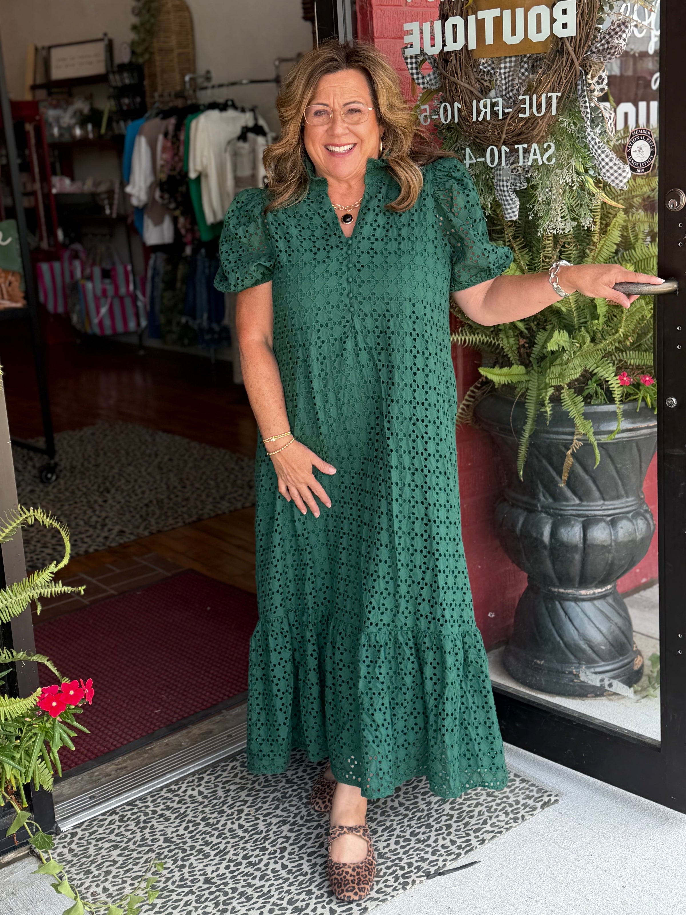 Martha's Eyelet Dress Hunter Green
