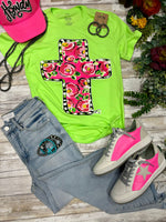 Callie Ann Pink Floral Cross Tee