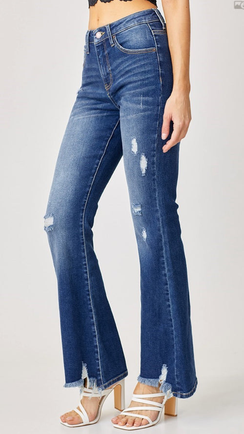 Carolina High Rise Distressed Flare Jeans
