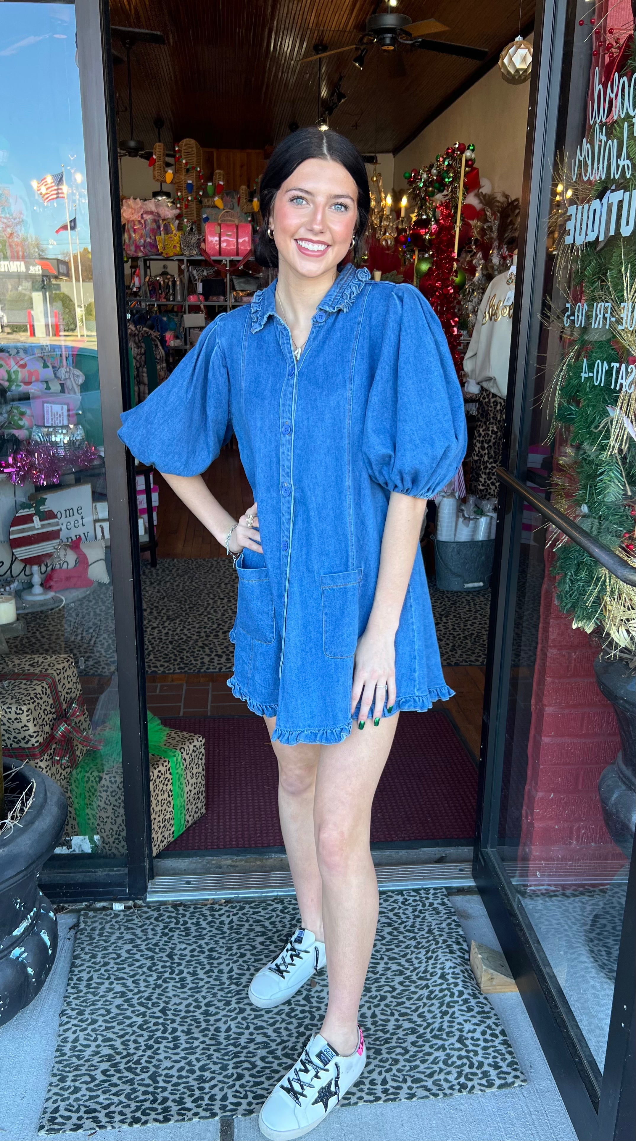 denim ruffle sleeve dress Lola + The Boys | Denim Ruffle Dress, Blue (Black, Size 12Y)