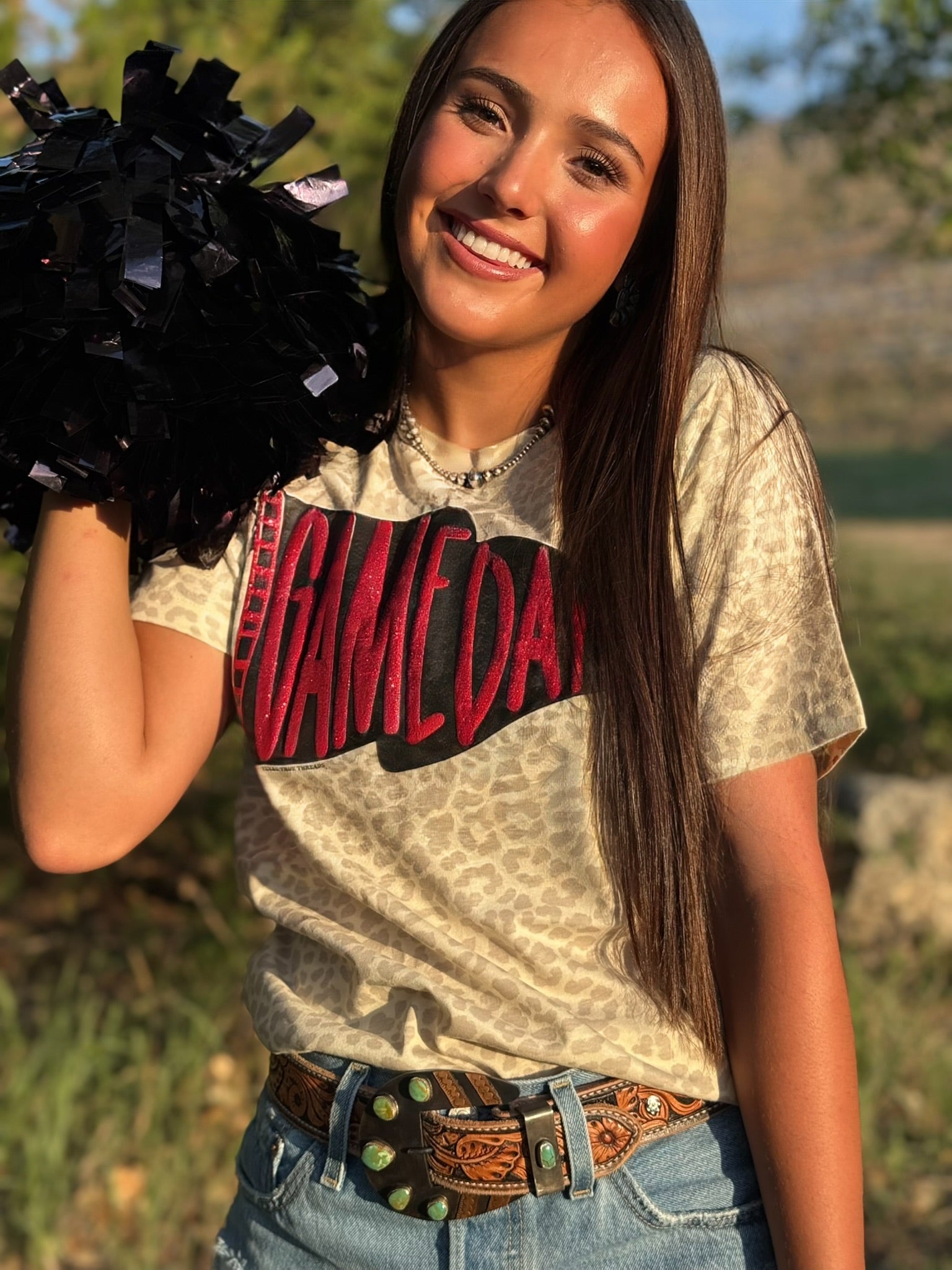 Game Day Pendant on Leopard T-Shirt {Red Glitter}