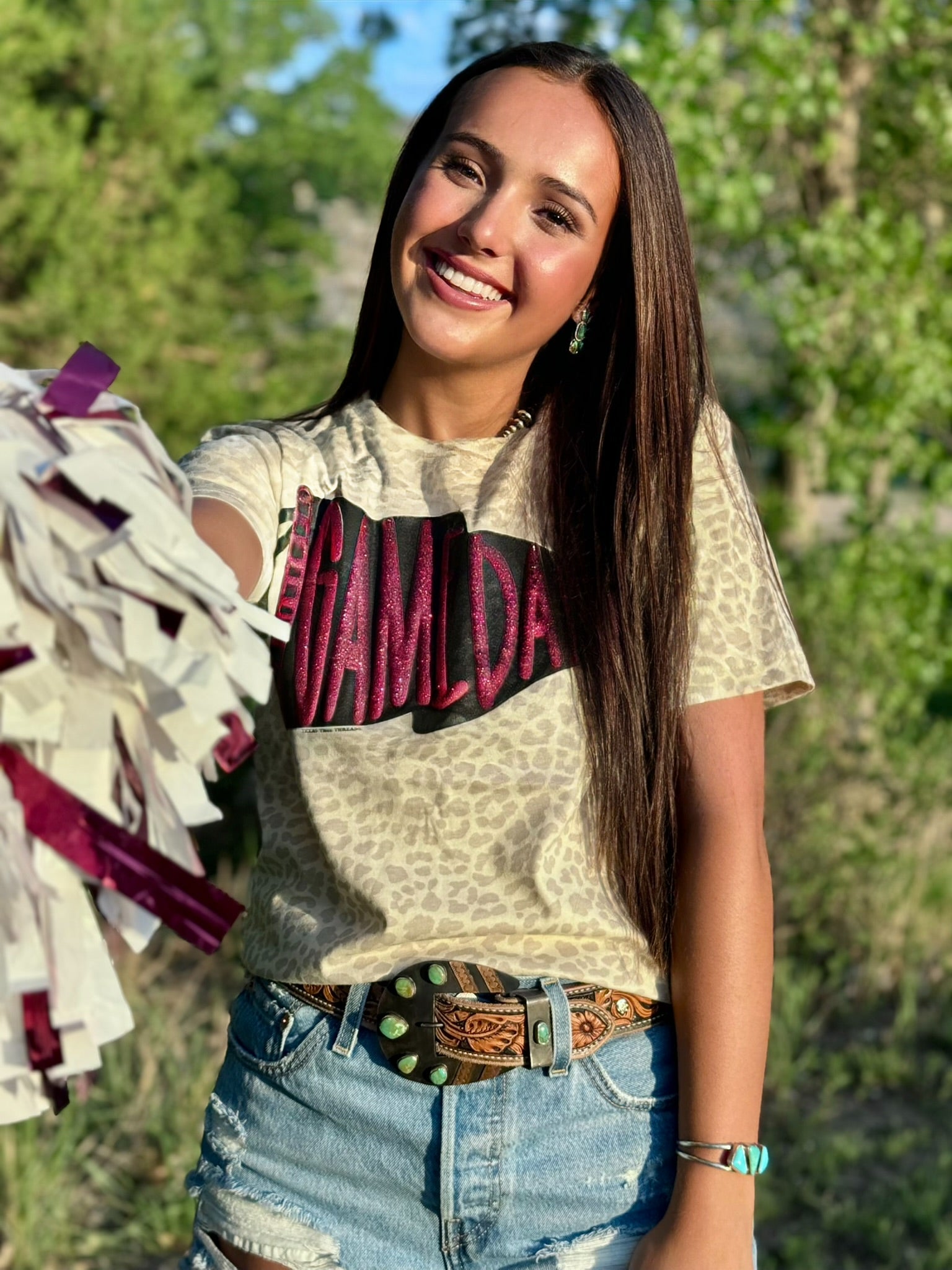 Game Day Pendant on Leopard T-Shirt {Maroon Glitter}