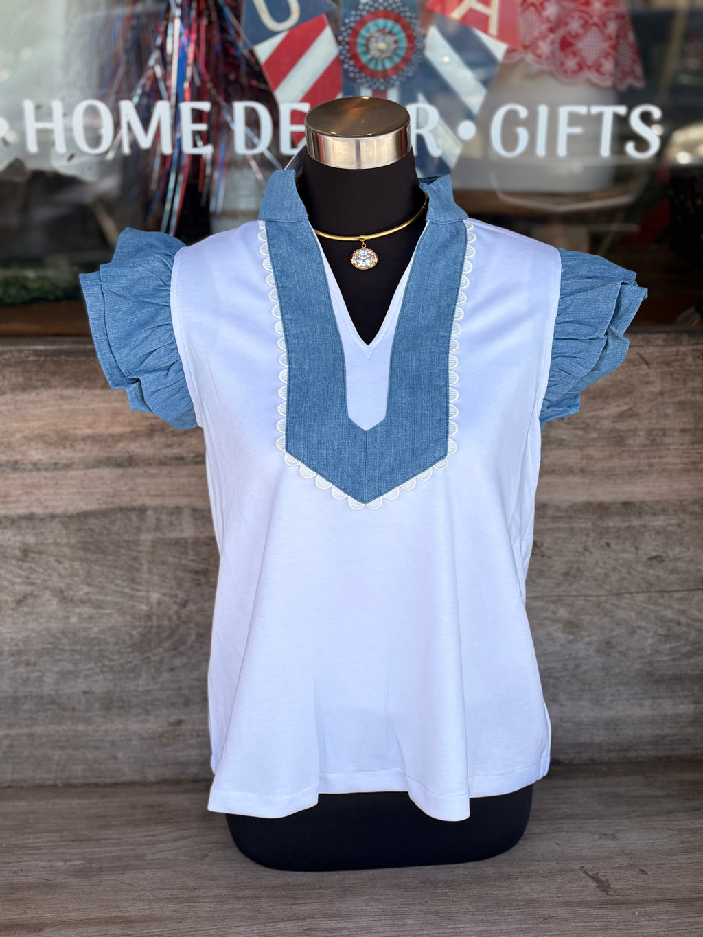 Denim Ruffle Top – The Leopard Antler Boutique LLC