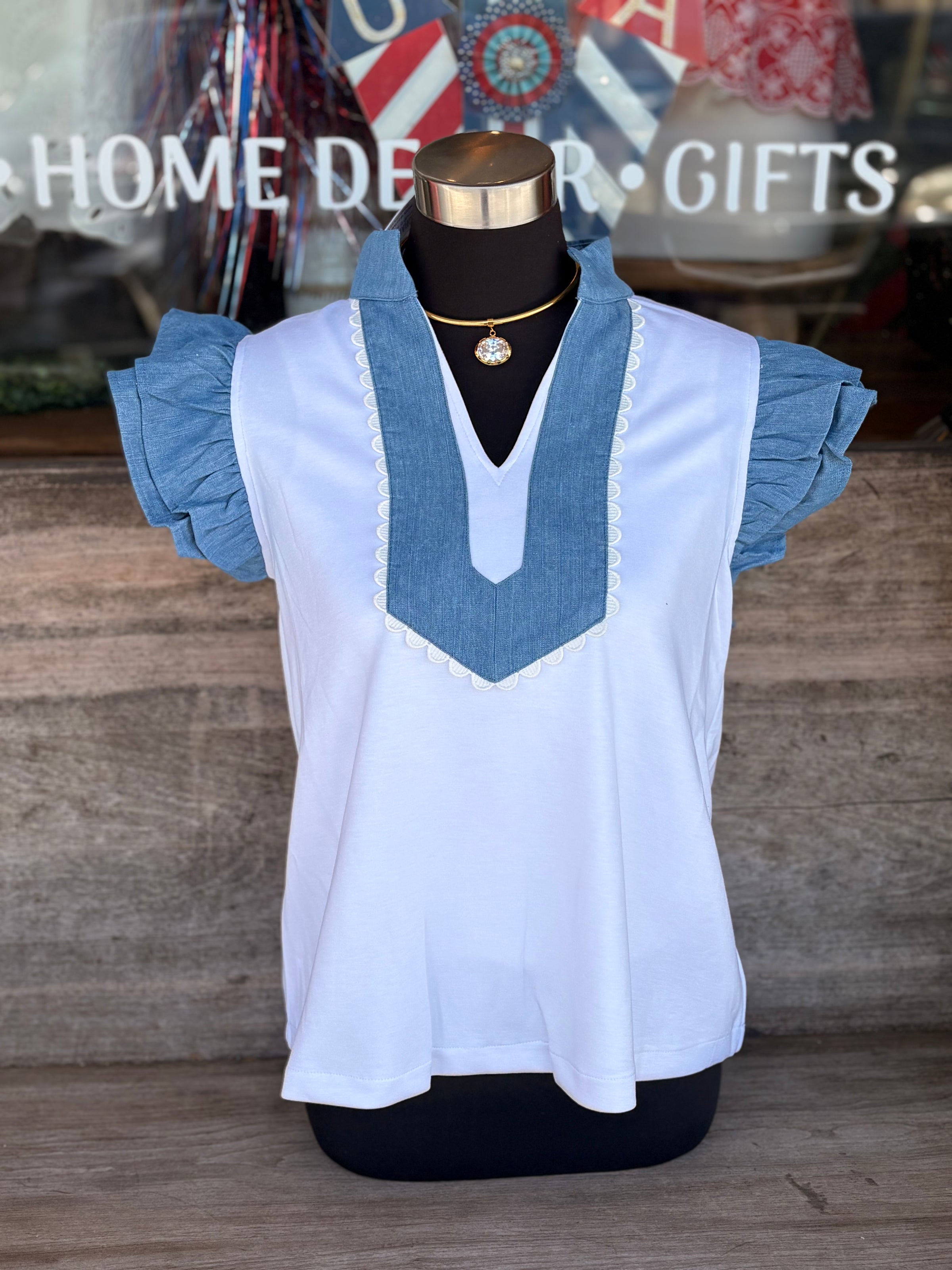 Denim Ruffle Top