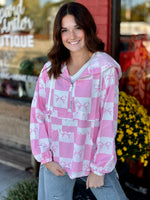 Pink Checkered Bow Print Windbreaker