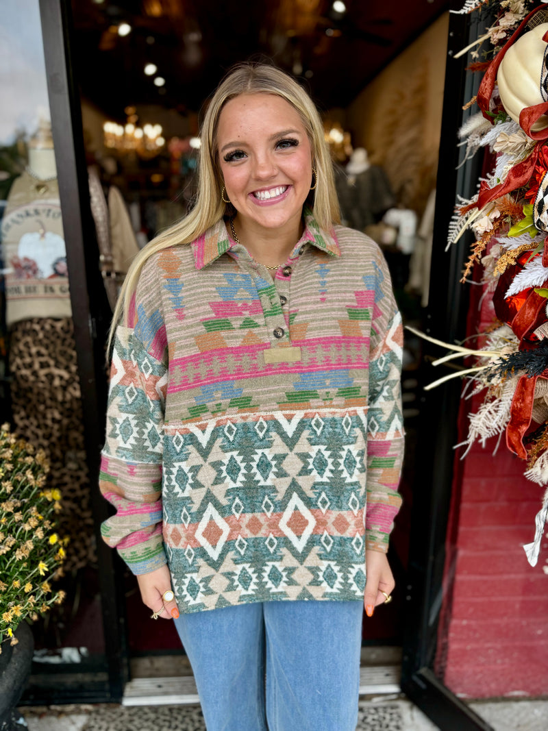 Aztec Days Button Pullover