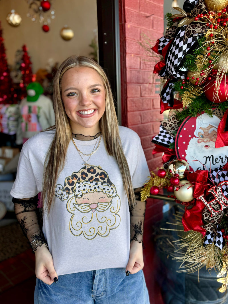 Happy Santa Tee- Leopard Hat