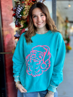 Hot Pink Santa- Blue Sweatshirt