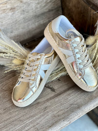 Corky's Gold Crinkle Metallic Friend Zone Sneakers