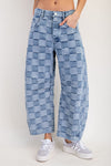 Hot to Go Checker Denim barrel Jeans