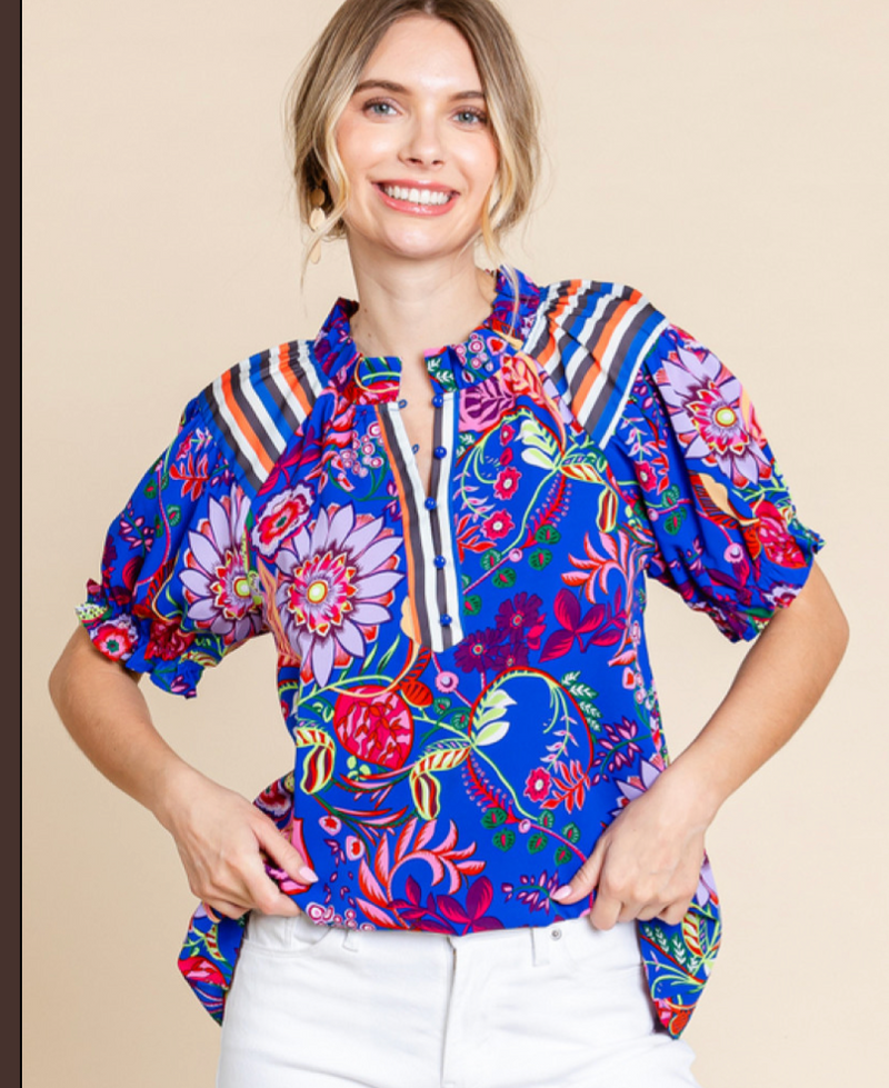 Wow Print Button Up Top