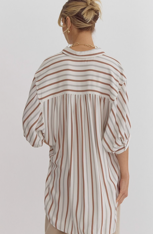 Brown and Grey Striped Top