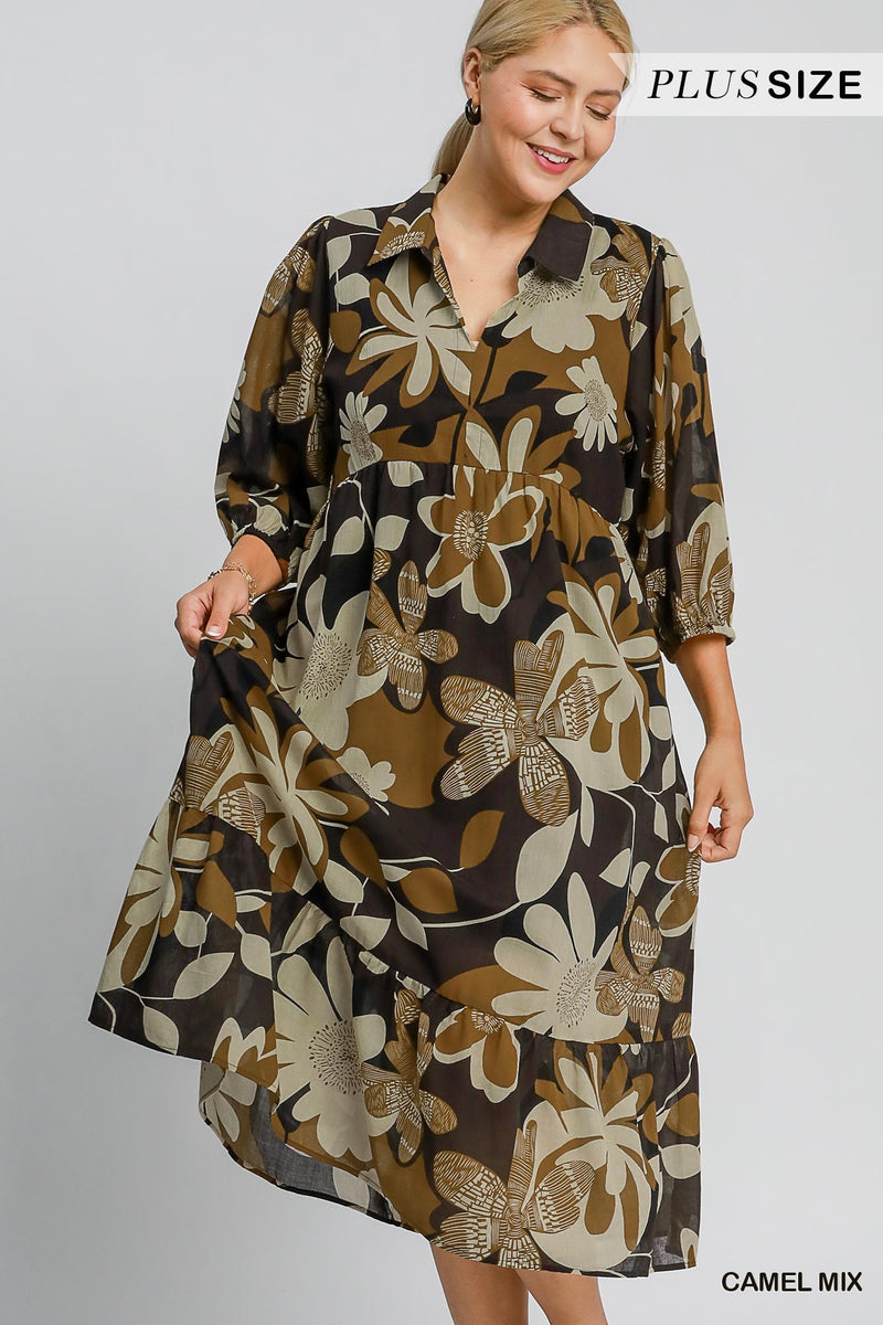 Shona Camel Floral Dress