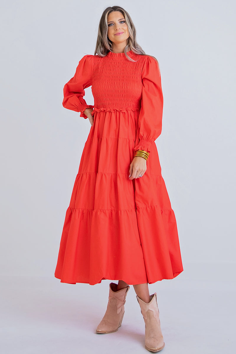 Solid Poplin Smock Tier Maxi Dress by Karlie