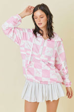 Pink Checkered Bow Print Windbreaker