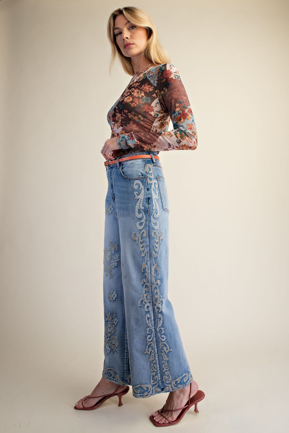 Brenna Border Denim Pants