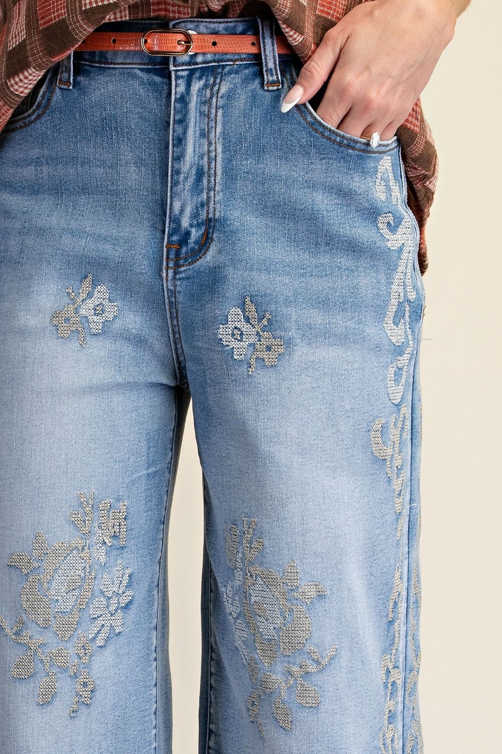 Brenna Border Denim Pants
