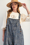 Denim Exotic Leopard Overalls