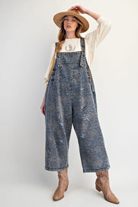 Denim Exotic Leopard Overalls