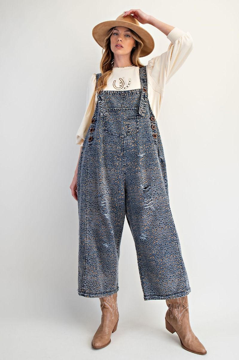 Denim Exotic Leopard Overalls