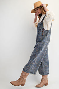 Denim Exotic Leopard Overalls