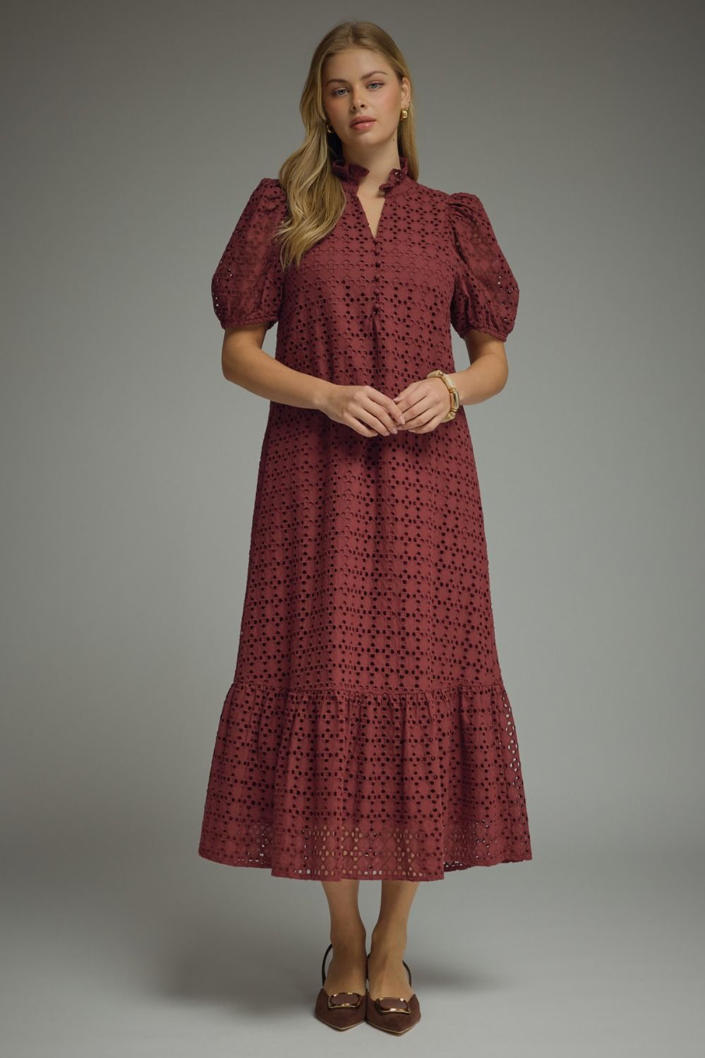Martha's Eyelet Dress - Burgundy