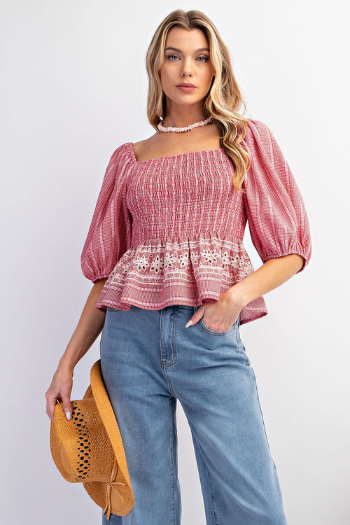 Strawberry Patch Plaid top