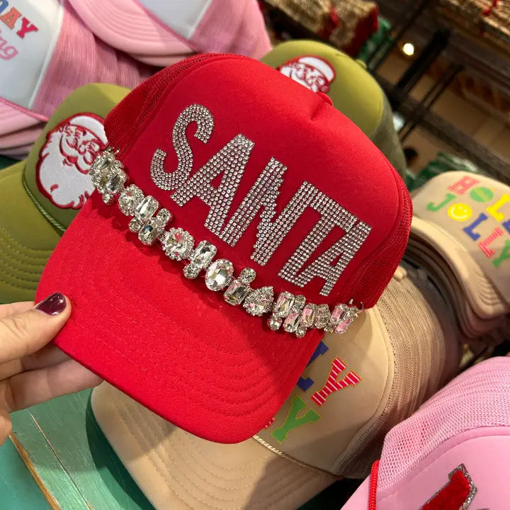 Rhinestone Santa Trucker hat