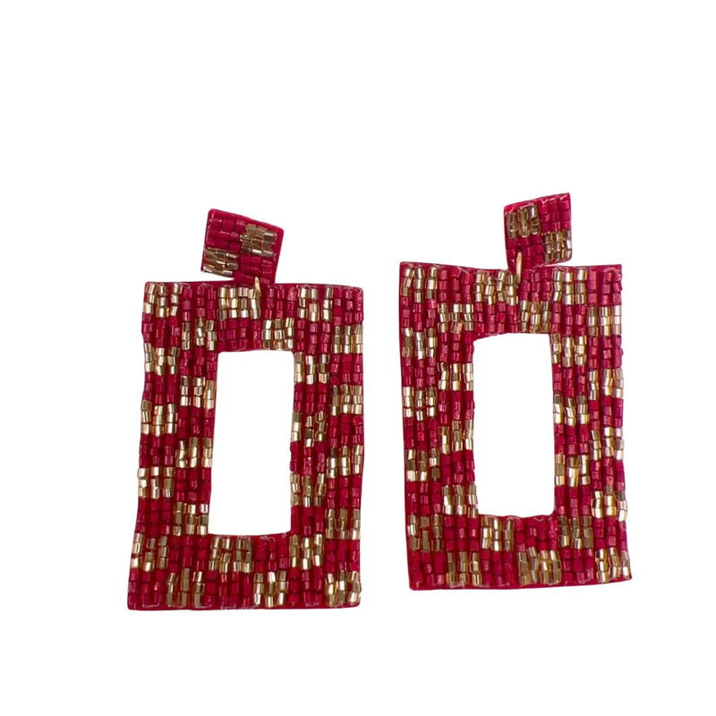 Checkered Gold/Maroon Earrings
