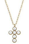 Elisha Pearl Cross Statement Necklace in worn gold