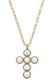 Elisha Pearl Cross Statement Necklace in worn gold