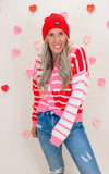 Sweetheart Stripe Half Zip Cropped Sweater