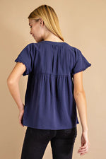 In love with Navy Embroidered Top