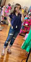 In love with Navy Embroidered Top