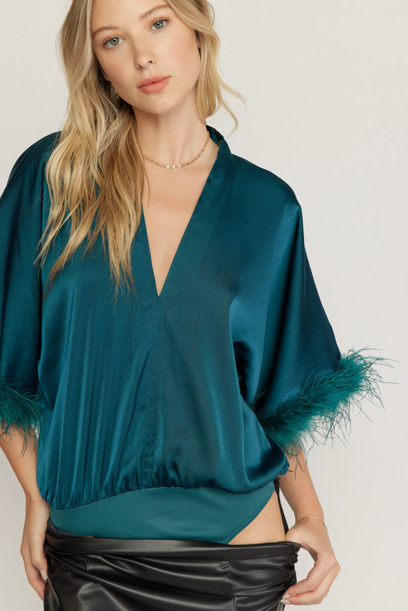 Feathered in Green Bodysuit