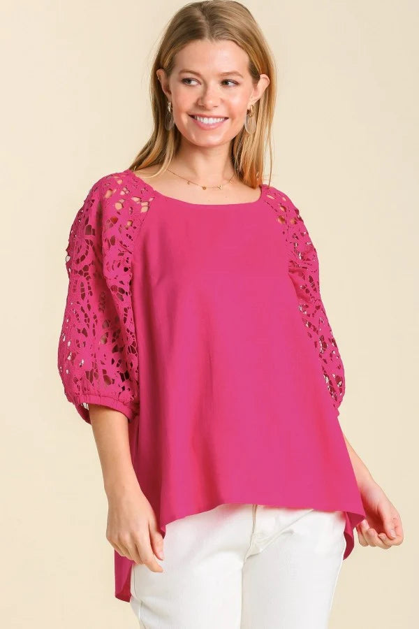 Crochet Lace Sleeves in Hot Pink